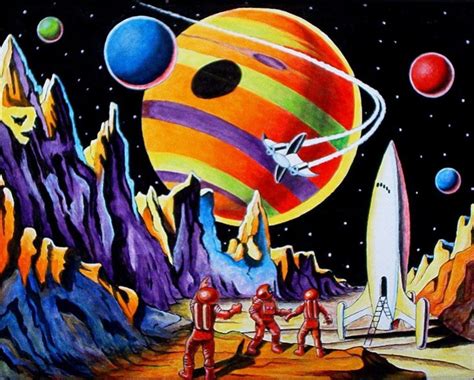 an image of the planets in space with astronauts and rockets on it ...