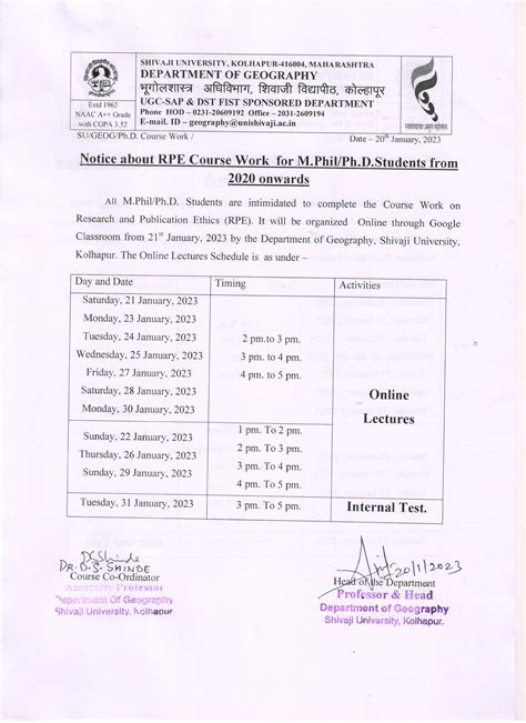 notice and circular, Department of Geography, Shivaji University, Kolhapur