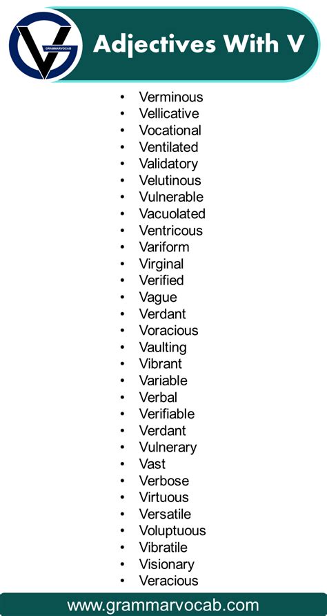Adjectives That Start With V - GrammarVocab