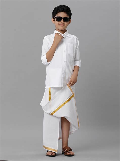 Buy Boys Silk Cotton Dhoti Set | Kids Full White Shirt | Ramraj Cotton