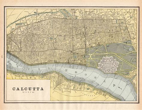 1888 Antique CALCUTTA City Map of Calcutta India Street Map George Cram ...