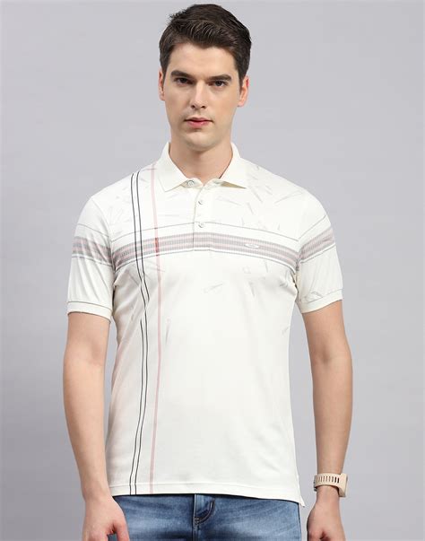 Buy Men Off White Printed Polo Collar Half Sleeve T-Shirt Online in ...