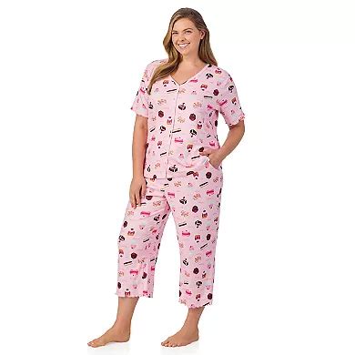 Plus Size Cuddl Duds® Pointelle Button-Front Pajama Top & Cropped ...