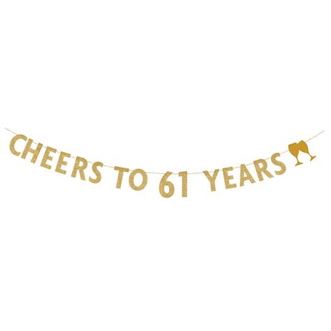 MAGJUCHE Gold glitter Cheers to 61 years banner,61th birthday party ...