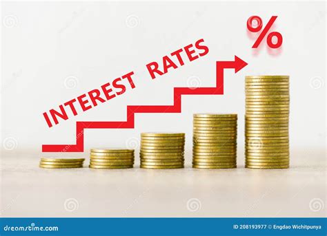 Interest Rate Financial and Mortgage Rates Concept, Stack of Coin Showing Percentage Increase ...