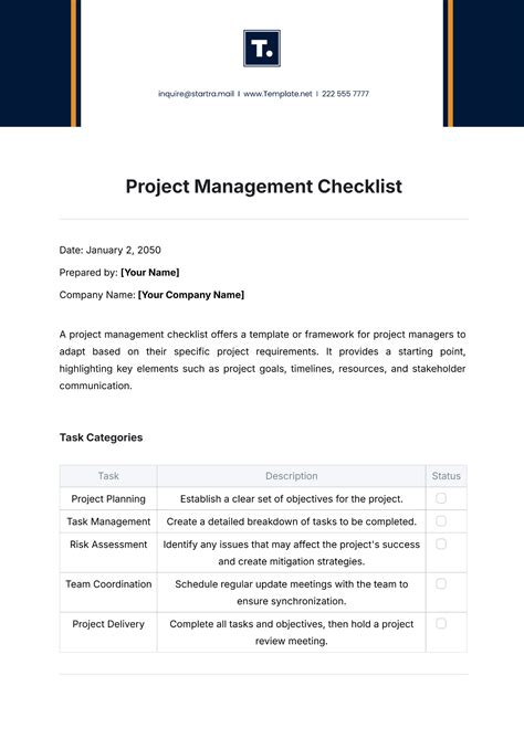 Free Project Checklist Templates, Editable and Printable