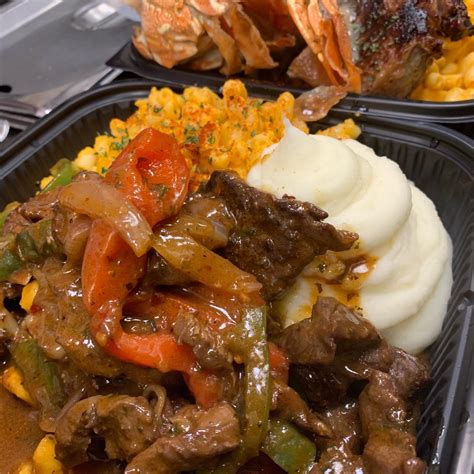 Fine Food Cuisine | Surf and turf with ribeye steak and shrimp Dine-in ...