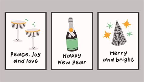 Collectie van drie eenvoudige nieuwe jaar- en kerstposters, trendy ...