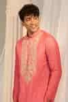 Buy Pink Handloom Cotton Embroidery Floral Kurta Set For Men by Soniya ...