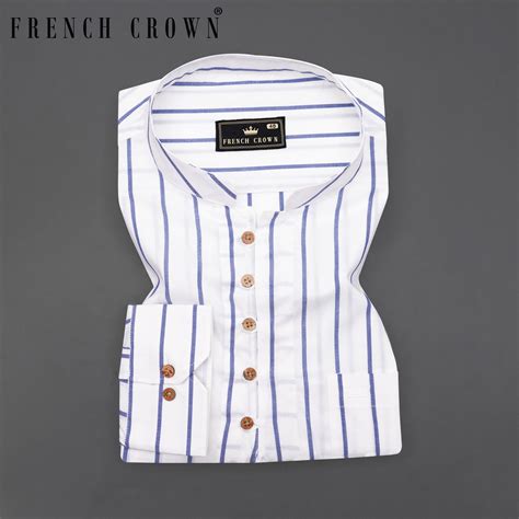 Bright White and Waikawa Blue Formal/Casual Stripes Premium Cotton ...