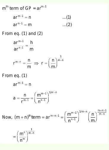 12. If the mth term of a G.P. be n and nth term be m; find the (m + n ...