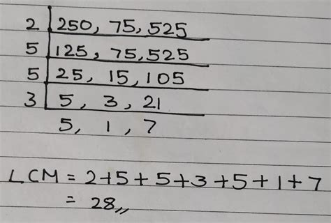 Determine the LCM 250,75 and525 - Brainly.in