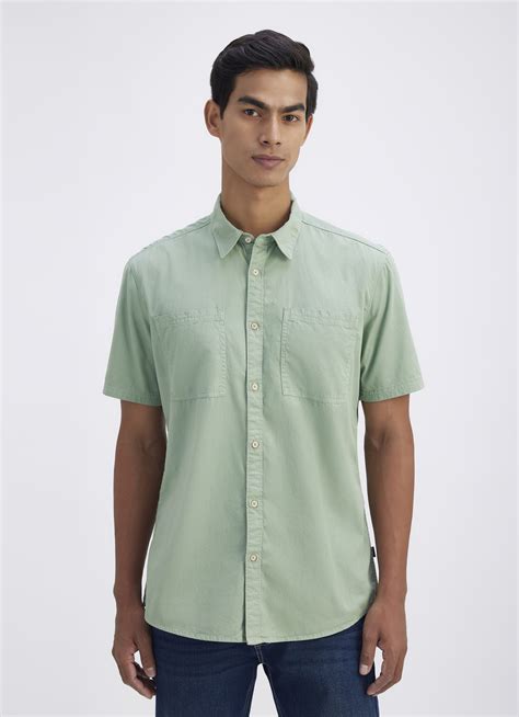 Men Green Overdyed Double Pocket Short Sleeve Shirt | Pepe Jeans India