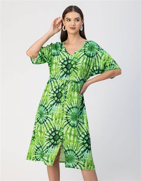 V Neck Short Sleeve Printed Rayon Dress - Moomaya