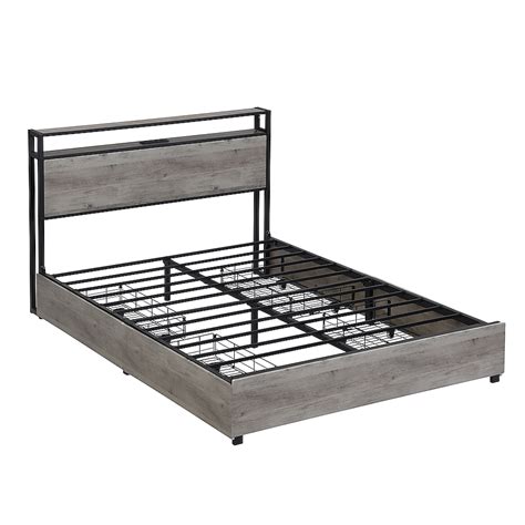 Bybafun Gray Full Wood and Metal Bed Frame YC6500004 at Lowes.com
