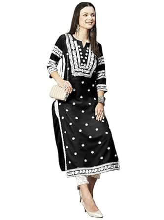 Buy HETURAJ FASHION Womens Cotton Blend Chikankari Embroidered Straight ...