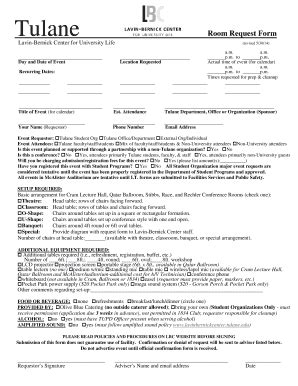 Fillable Online ohr tulane Reservation Form - McAlister Fax Email Print ...