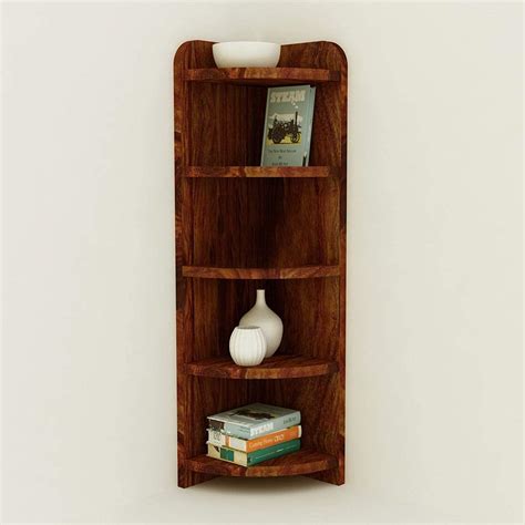 SIRSWA WOOD Sheesham Wood 5 Tier Corner Wall Shelves Rack | Display ...