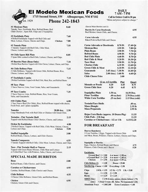 Menu for El Modelo Mexican Foods in Albuquerque, NM | Sirved
