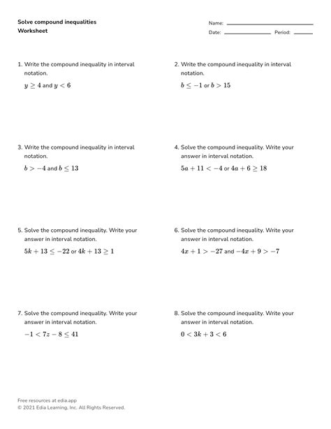 Compound Inequalities Color by Number - Worksheets Library