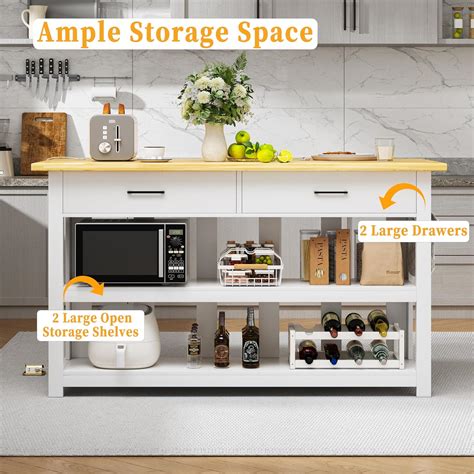 DynJest 47.3 Solid Rubberwood Kitchen Island with Power India | Ubuy