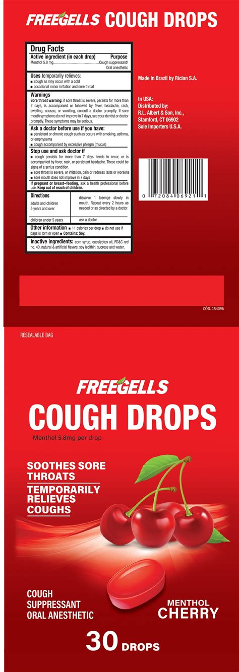 DailyMed - FREEGELLS COUGH DROPS MENTHOL CHERRY- menthol lozenge