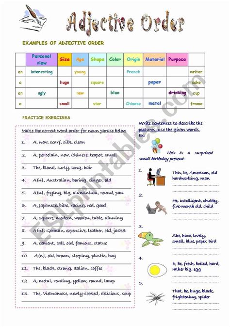 Image result for Adj Order Worksheet