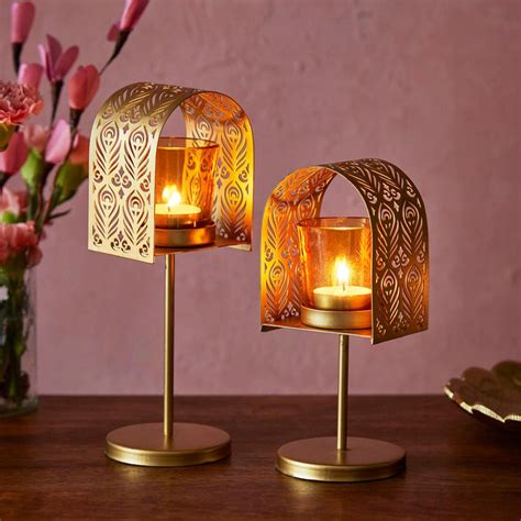 Buy Vrindawan Set of 2 Metal T-Light Holders from Home Centre at just ...