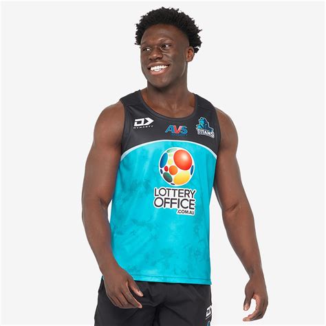 Dynasty Gold Coast Titans 2025 Training Singlet - Cyan - Mens Replica ...