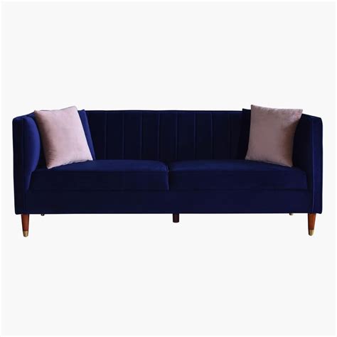 Buy Kelly Velvet 3-Seater Sofa - Blue from Home Centre at just INR 47933.0