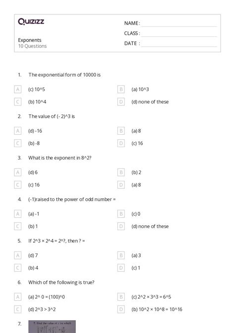 50+ Exponents worksheets for 7th Class on Quizizz | Free & Printable