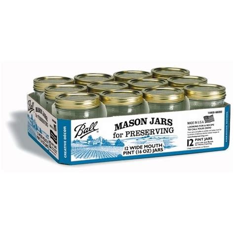 Ball Mason Wide Mouth Glass Jars - Bulk Storage with Lids, 1x12 CT ...