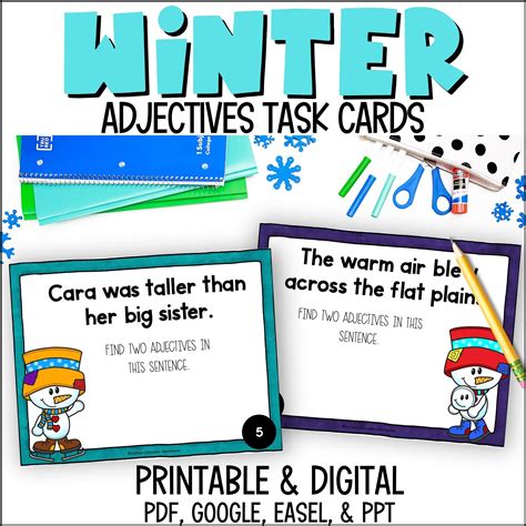 Winter Adjectives Task Cards - Curious Classroom Adventures