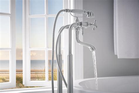 Two-Handle Floor Mount Freestanding Tub Filler with Cross Handles ...
