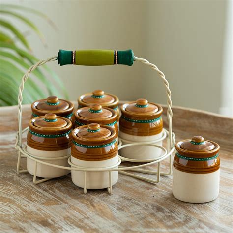 Buy ExclusiveLane 'Old Martaban' Ceramic Pickle Jars for Dining Table ...