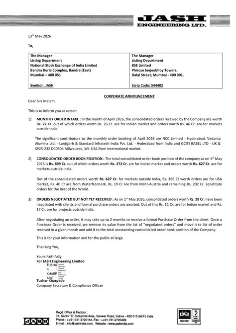 Jash Engineering Ltd / Investor Feed