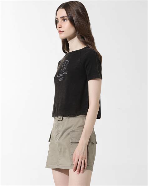 Black Cropped Washed T-shirt