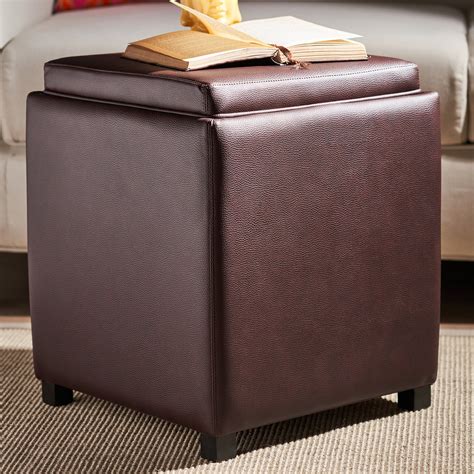 Dark Brown Faux Leather Pouffe with Storage