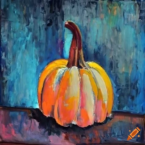 Modigliani oil painting of a pumpkin with unique color palette on Craiyon