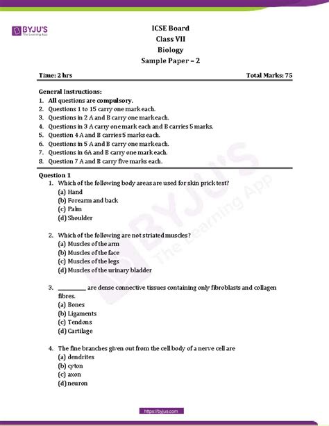 ICSE Class 7 biology Sample paper Set 2 - ICSE Board Class VII Biology ...