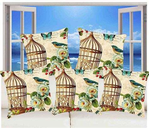 Buy Swasiya Satin Digital Printed Sofa Cushion Cover Pack of 5 (40x40 ...