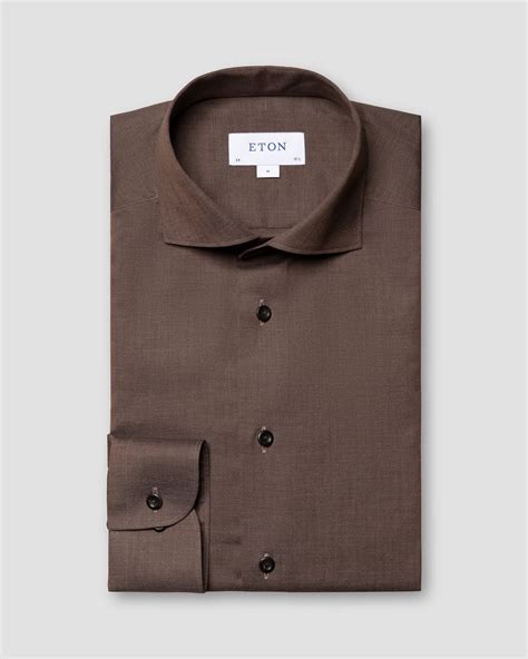 Dark Brown Herringbone Flannel Shirt - Eton