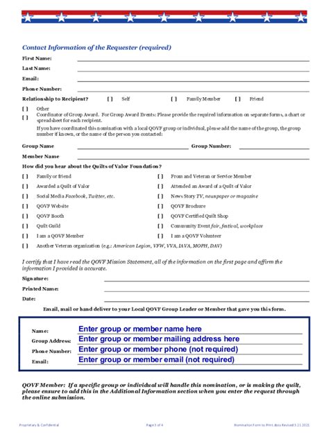 Fillable Online Nomination of a Service Member or Living Veteran who ...