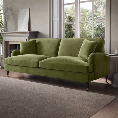 Olive Green Velvet 4 Seater Sofa - Payton - Furniture123