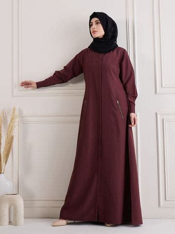 Nabia Maroon Front Open Abaya with Black Georgette Hijab