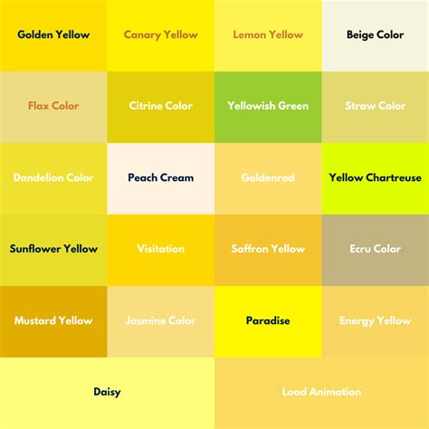 Shades Of Yellow: 50 Yellow Colors with Hex Codes in 2024 | Shades of ...