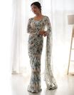 Off White Flower Print Georgette Saree – Sareewave