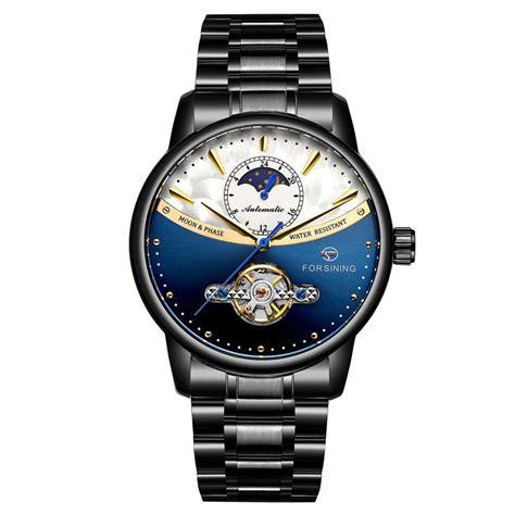 Forsining Men’s Tourbillon Mechanical Watch with Moon Phase – Stainles ...