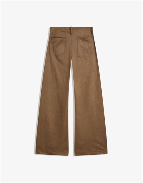 Wide-leg faux suede trousers - Women | Bershka