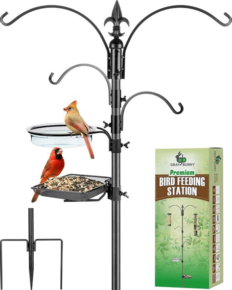 Amazon.com : Gray Bunny Bird Feeder Stand, 4-Hooks, 91" Bird Feeder ...